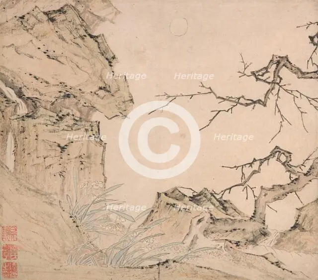 Narcissus, Plum Tree in a Landscape, c1520-1570. Creator: Lu Zhi.