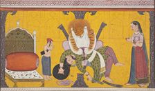 Narasimha Disemboweling Hiranyakashipu, Folio from a Bhagavata Purana, between c1760 and c1770. Creator: Unknown