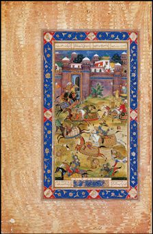 Nariman Kills the Son of the Khaqan of China. From The Garshaspnama epic by Asadi Tusi. Artist: Indian Art