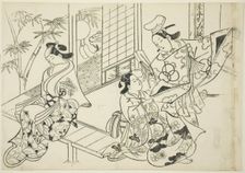 Narihira: The Mirror Scene (Narihira kagami no dan), from the series "Famous Scenes..., c. 1705/06. Creator: Okumura Masanobu