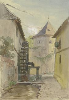 Narrow lane with the back of a mill, c1840-1890s. Creator: Philipp Rumpf