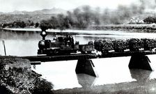 Narrow track train in the fields of Cuba, transporting sugar cane to the factories, photograph 1920