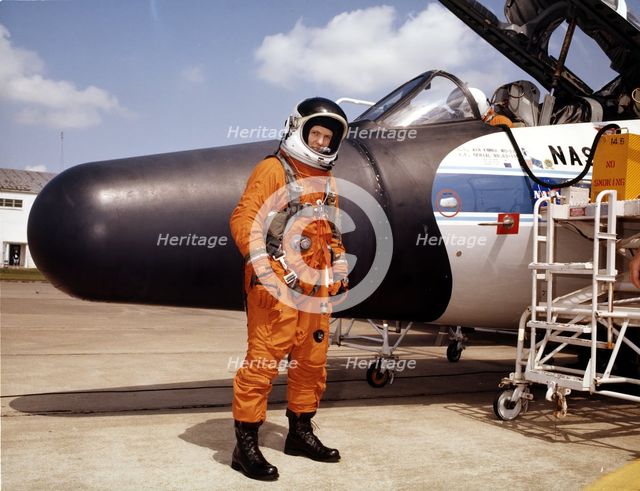 NASA astronaut with experimental airplane, 1979. Creator: NASA.