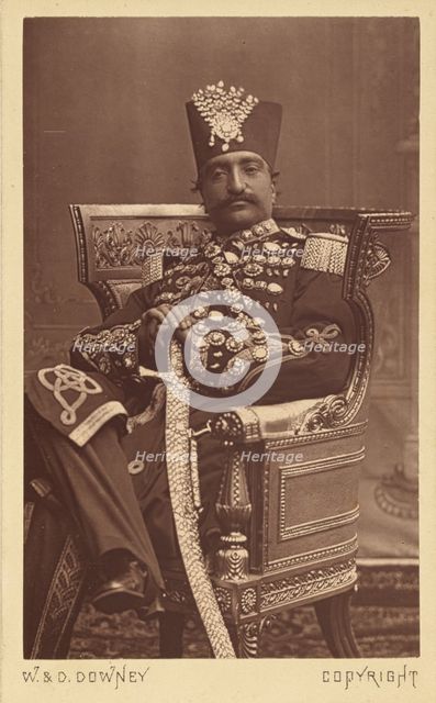 Nasar al-Din Shah Qajar, about 1865. Creator: W&D Downey.