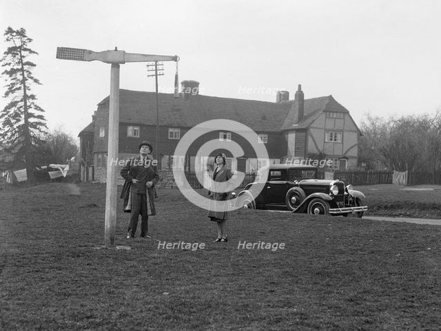 Nash drophead coupe, quintain post, Offham, near Maidstone, Kent, c1920s. Artist: Bill Brunell.