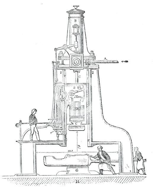Nasmyth's patent steam hammer, 1844. Creator: Unknown.