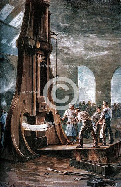 Nasmyth's steam hammer at work, (c1880).  Creator: Roberts.
