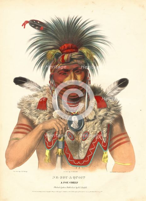 Ne-Sou-A Quoit, a Fox Chief, 1837. Creator: Albert Newsam.