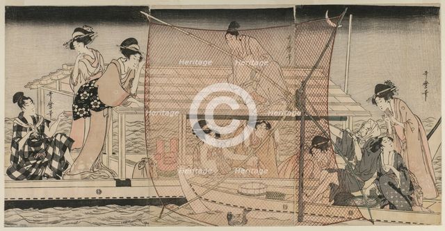 Net Fishing at Night on the Sumida River, c. 1800. Creator: Kitagawa Utamaro (Japanese, 1753?-1806).