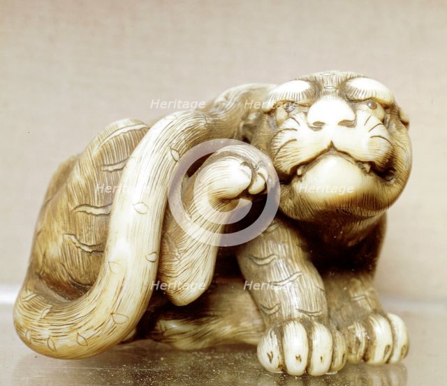Netsuke carved in the form of a tiger, one of the 12 animals of the Japanese zodiac. Artist: Unknown