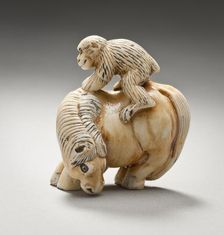 Netsuke in the Form of a Monkey on a Horse, 19th century. Creator: Unknown