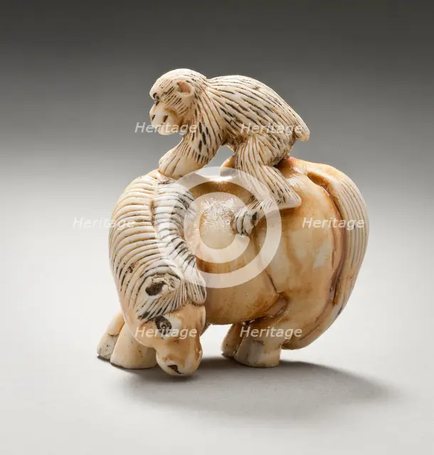 Netsuke in the Form of a Monkey on a Horse, 19th century. Creator: Unknown.