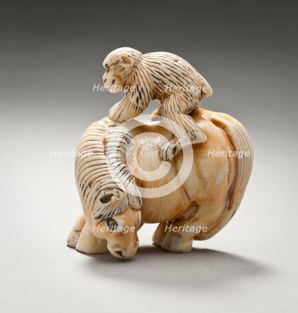 Netsuke in the Form of a Monkey on a Horse, 19th century. Creator: Unknown.
