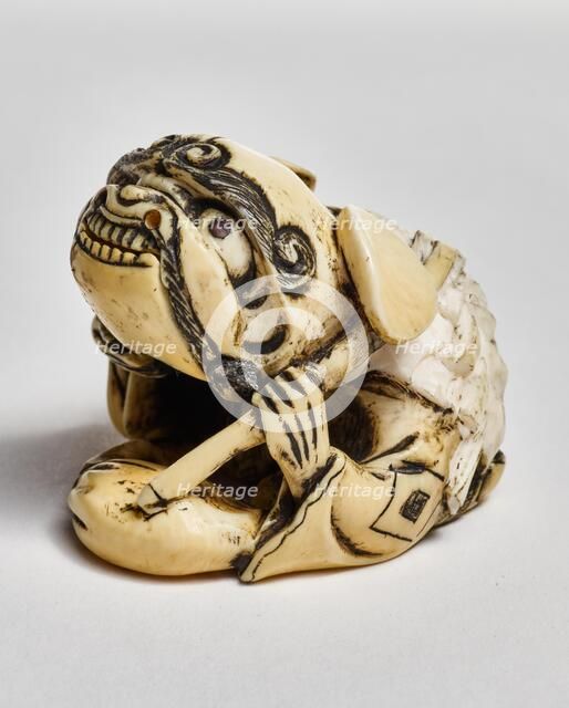 Netsuke (man with lion mask ), about 1850. Creator: Unknown.