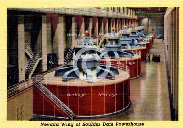 Nevada wing of the Boulder Dam powerhouse, Arizona/Nevada, USA, 1941. Artist: Unknown