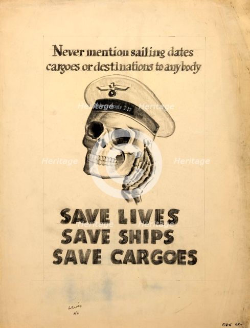 'Never mention sailing dates, cargoes or destinations to..., WWII poster, between 1939 and 1946. Creators: Central Office of Information, Unknown.