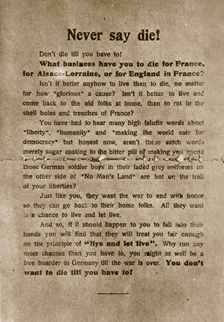 Never say die German propaganda leaflet, World War I, 1918. Creator: Unknown