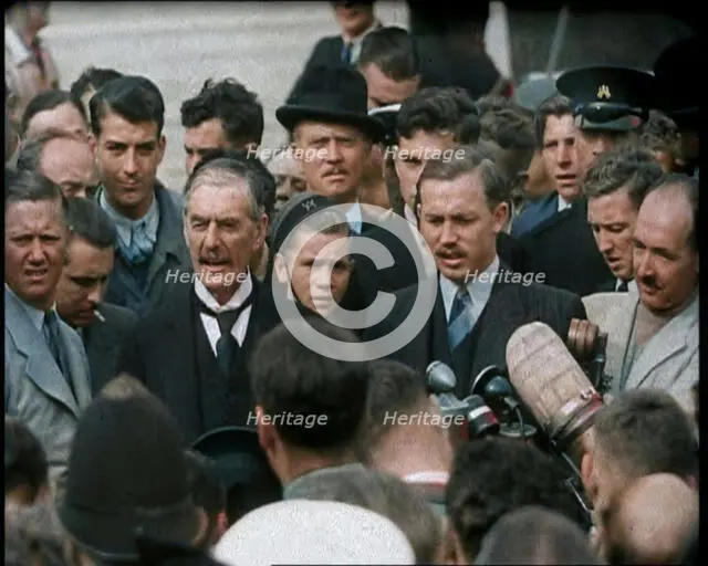 Neville Chamberlain, the British Prime Minister, Speaking to Male Journalists and Members..., 1938. Creator: British Pathe Ltd.