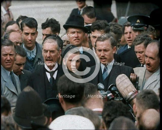 Neville Chamberlain, the British Prime Minister, Speaking to Male Journalists and Members..., 1938. Creator: British Pathe Ltd.