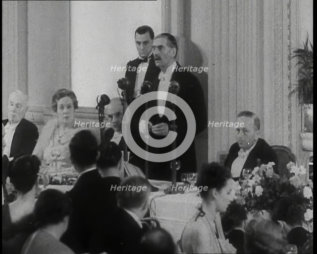 Neville Chamberlain, the British Prime Minister, Speaking in Nineteen Thirty-Eight at..., 1938. Creator: British Pathe Ltd.