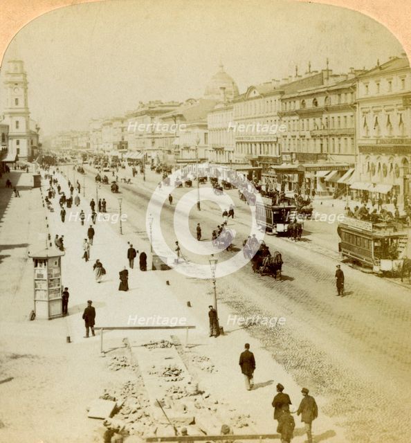 Nevsky Prospekt, the principal street of St Petersburg, Russia, 1897. Artist: Underwood & Underwood