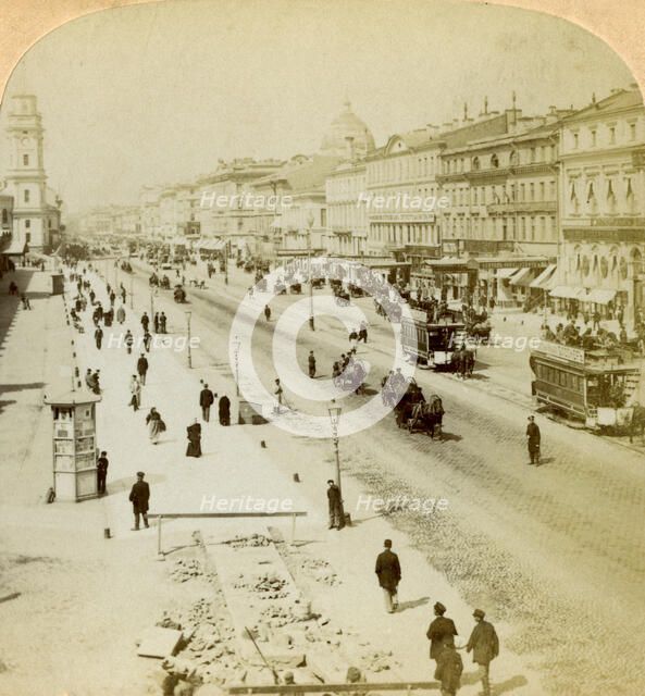 Nevsky Prospekt, the principal street of St Petersburg, Russia, 1897. Artist: Underwood & Underwood