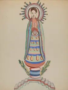 New Mexico, "Bulto", Polychromed Wooden Figure, 1935/1942. Creator: E. Boyd