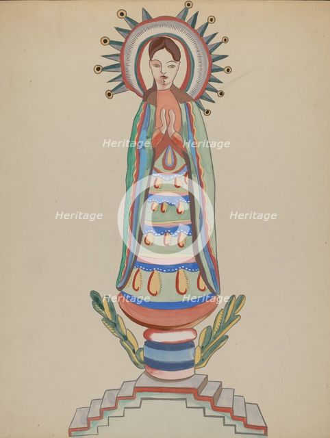 New Mexico, "Bulto", Polychromed Wooden Figure, 1935/1942. Creator: E. Boyd.