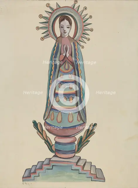 New Mexico, "Bulto", Polychromed Wooden Figure, 1935/1942. Creator: E. Boyd.