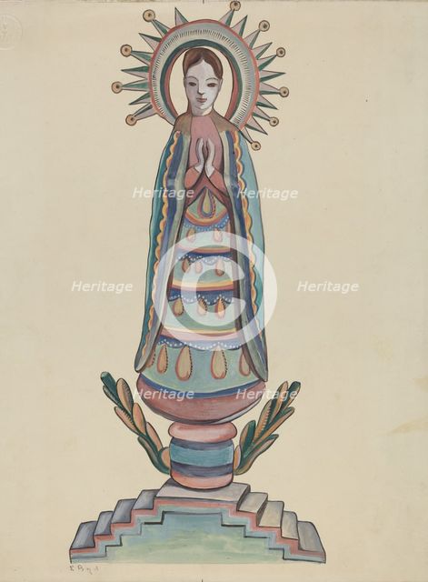New Mexico, "Bulto", Polychromed Wooden Figure, 1935/1942. Creator: E. Boyd.