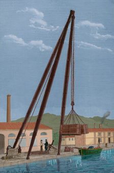 New model tripod machine, made in Southampton (England), installed in the Arsenal, Ferrol, ...1881. Creator: Angel Cortellini Sanchez