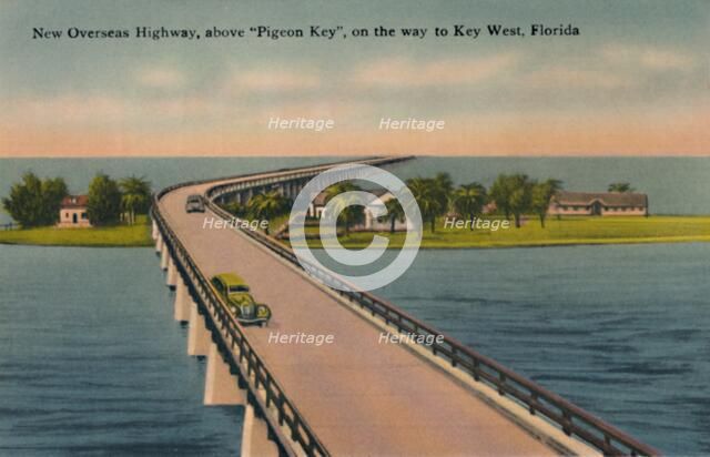 'New Overseas Highway, above Pigeon Key,  to Key West, Florida', c1940s. Artist: Unknown.