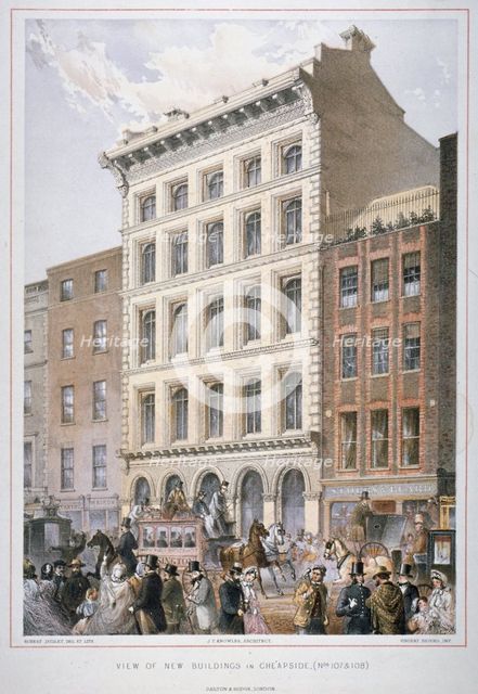 New buildings in Cheapside (nos 107 and 108), City of London, 1860. Artist: Robert Dudley