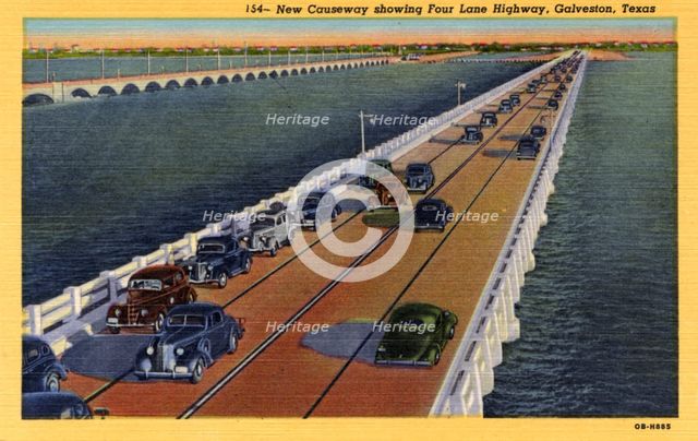 New Causeway with four-lane highway, Galveston, Texas, USA, 1940. Artist: Unknown