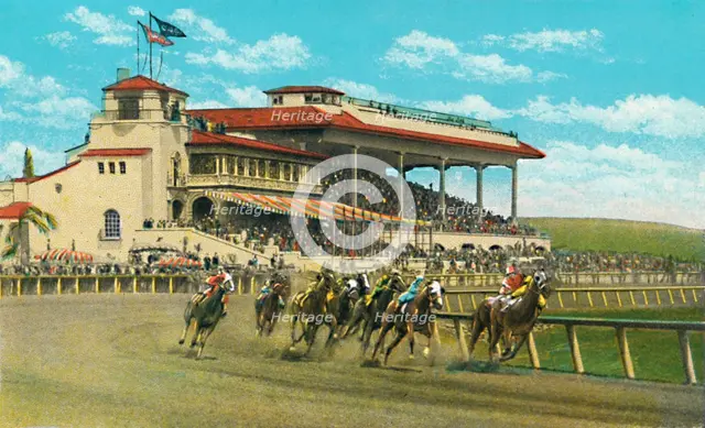 'New Club House and Grand Stand, Agua Caliente Jockey Club', c1939. Artist: Unknown.