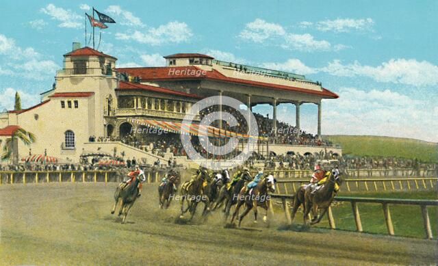 'New Club House and Grand Stand, Agua Caliente Jockey Club', c1939. Artist: Unknown.