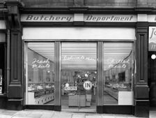 New Co-op central butcher's department, Barnsley, South Yorkshire, 1957. Creator: Michael Walters