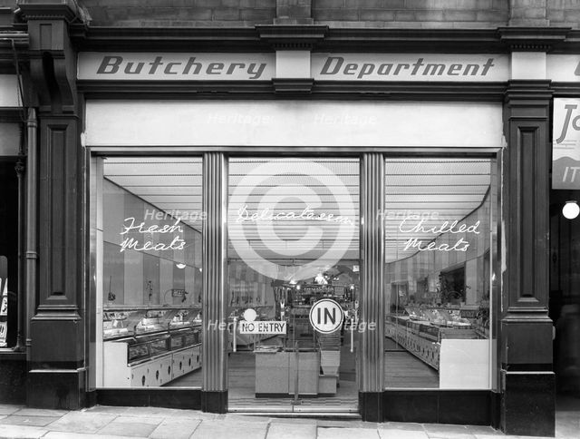 New Co-op central butcher's department, Barnsley, South Yorkshire, 1957. Creator: Michael Walters.