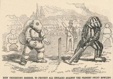 New Cricketing Dresses, To Protect All England Against The Present Swift Bowling 1854. Creator: Unknown