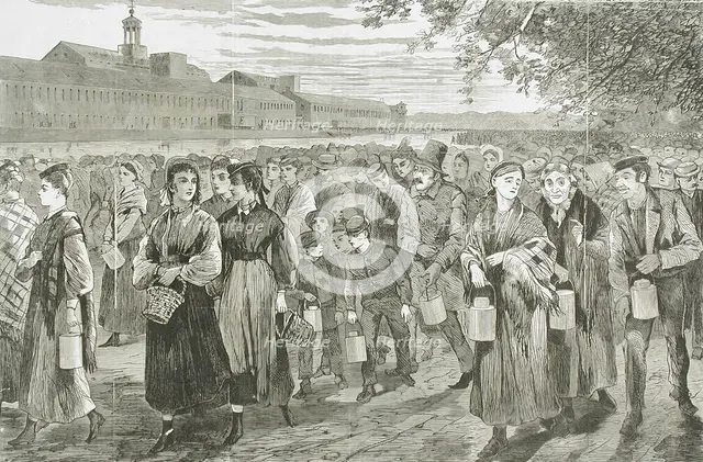 New England Factory Life - Bell-Time, 1868. Creator: Unknown.