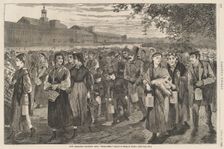New England Factory Life - Bell-Time, published 1868. Creator: Winslow Homer