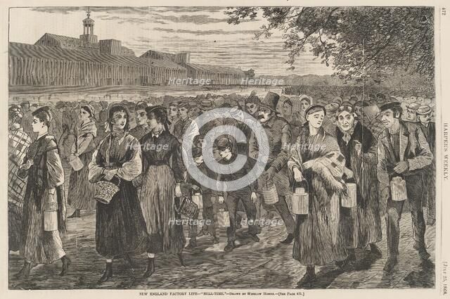 New England Factory Life - Bell-Time, published 1868. Creator: Winslow Homer.