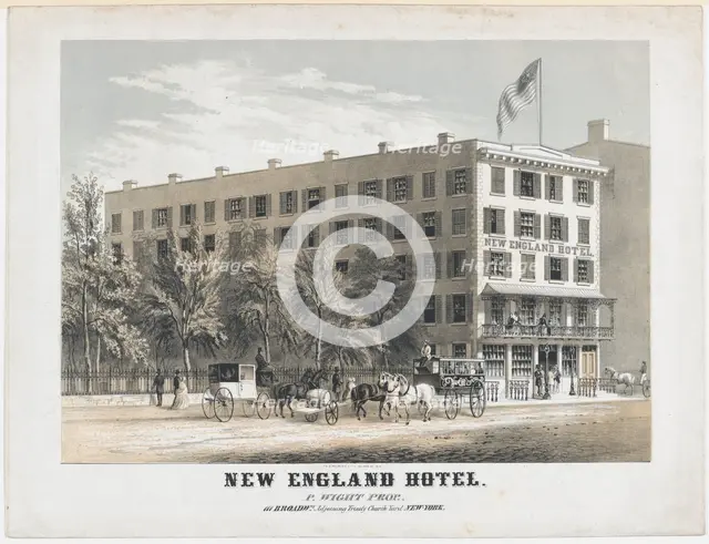 New England Hotel, Broadway, Adjoining Trinity Church Yard, New York, ca.1848. Creator: Frances Flora Bond Palmer.