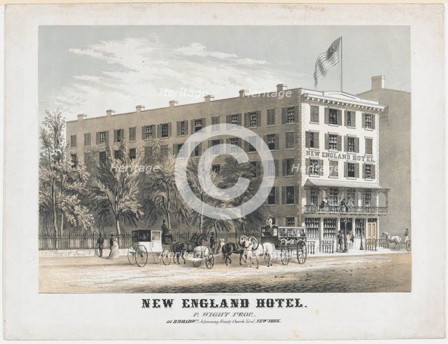 New England Hotel, Broadway, Adjoining Trinity Church Yard, New York, ca.1848. Creator: Frances Flora Bond Palmer.