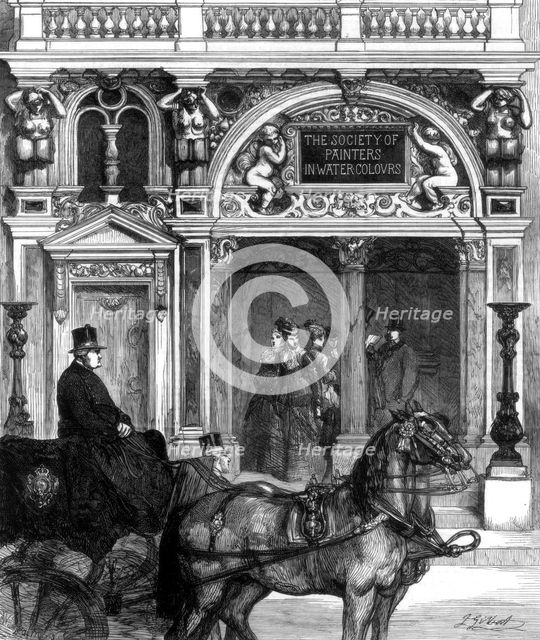 New entrance to the gallery of the Society of Painters, Pall Mall East, London, 1875. Artist: Unknown