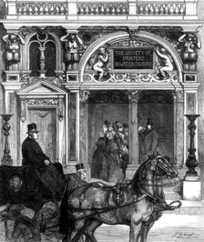 New entrance to the gallery of the Society of Painters, Pall Mall East, London, 1875