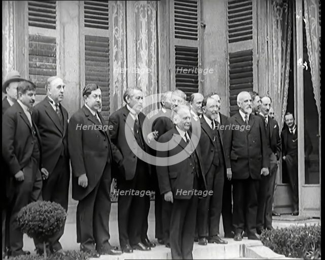 New French Government Standing Being Photographed, Filmed and Interviewed by Journalists, 1920s. Creator: British Pathe Ltd.