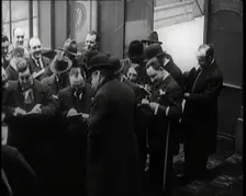 New French Government Standing Being Photographed, Filmed and Interviewed by Journalists, 1920s. Creator: British Pathe Ltd