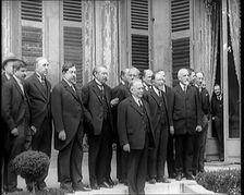 New French Government Standing Being Photographed, Filmed and Interviewed by Journalists, 1920s. Creator: British Pathe Ltd