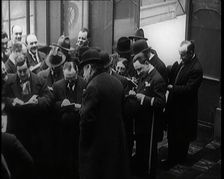 New French Government Standing Being Photographed, Filmed and Interviewed by Journalists, 1920s. Creator: British Pathe Ltd